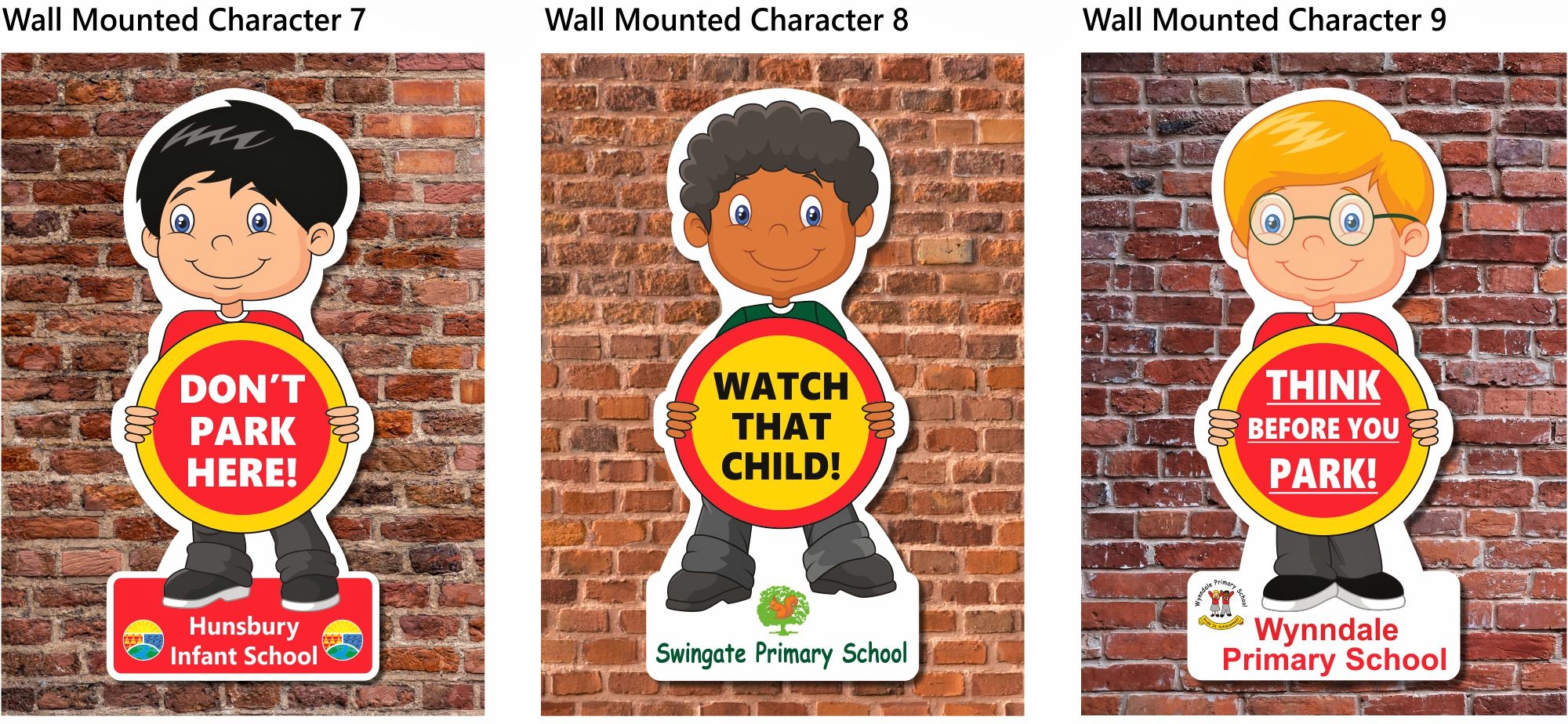 child friendly cut out character school signs